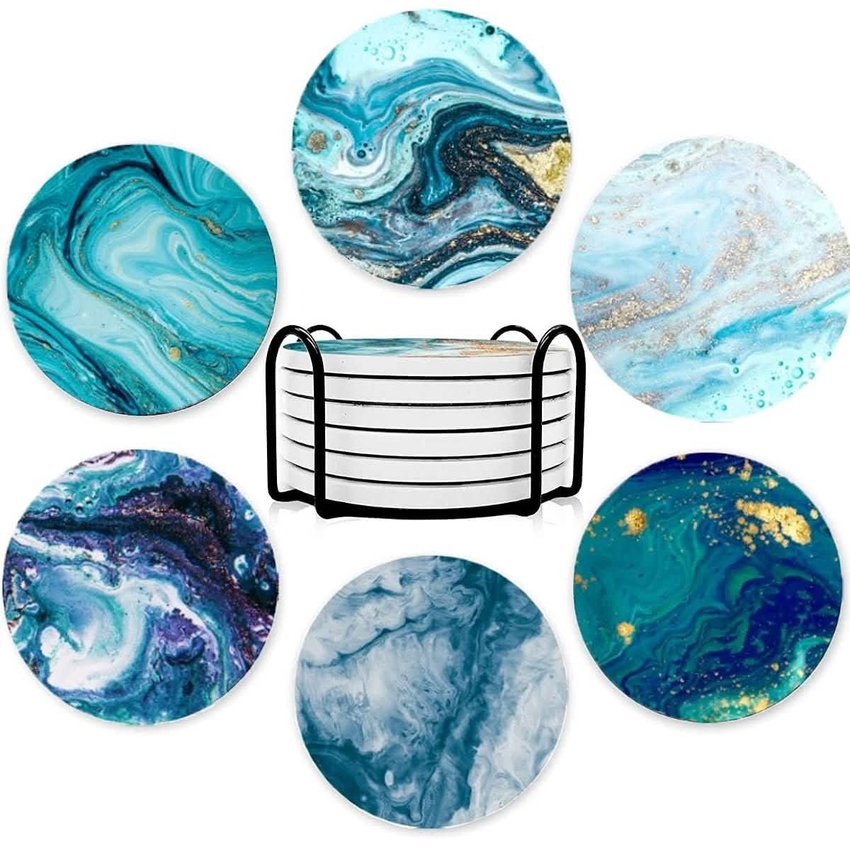 Absorbent ceramic stone coasters with cork base