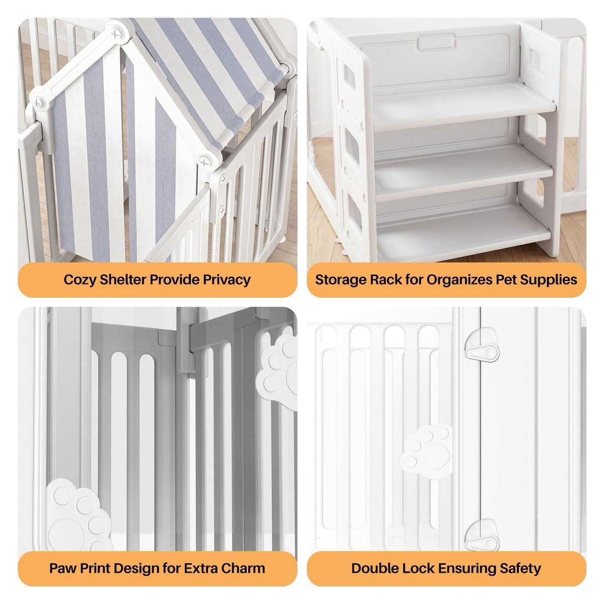 Clear-Panel Playpen with Built-In Tent and Storage Rack