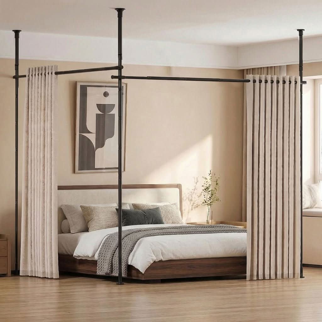 No-Drill L-Shaped Room Divider Curtain Rod