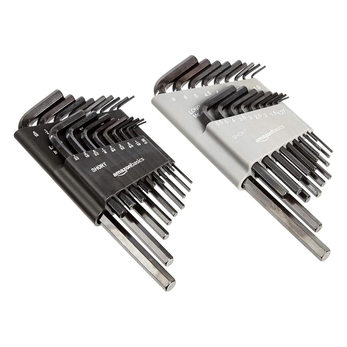Allen wrench hex key set with SAE and metric sizes and two storage cases