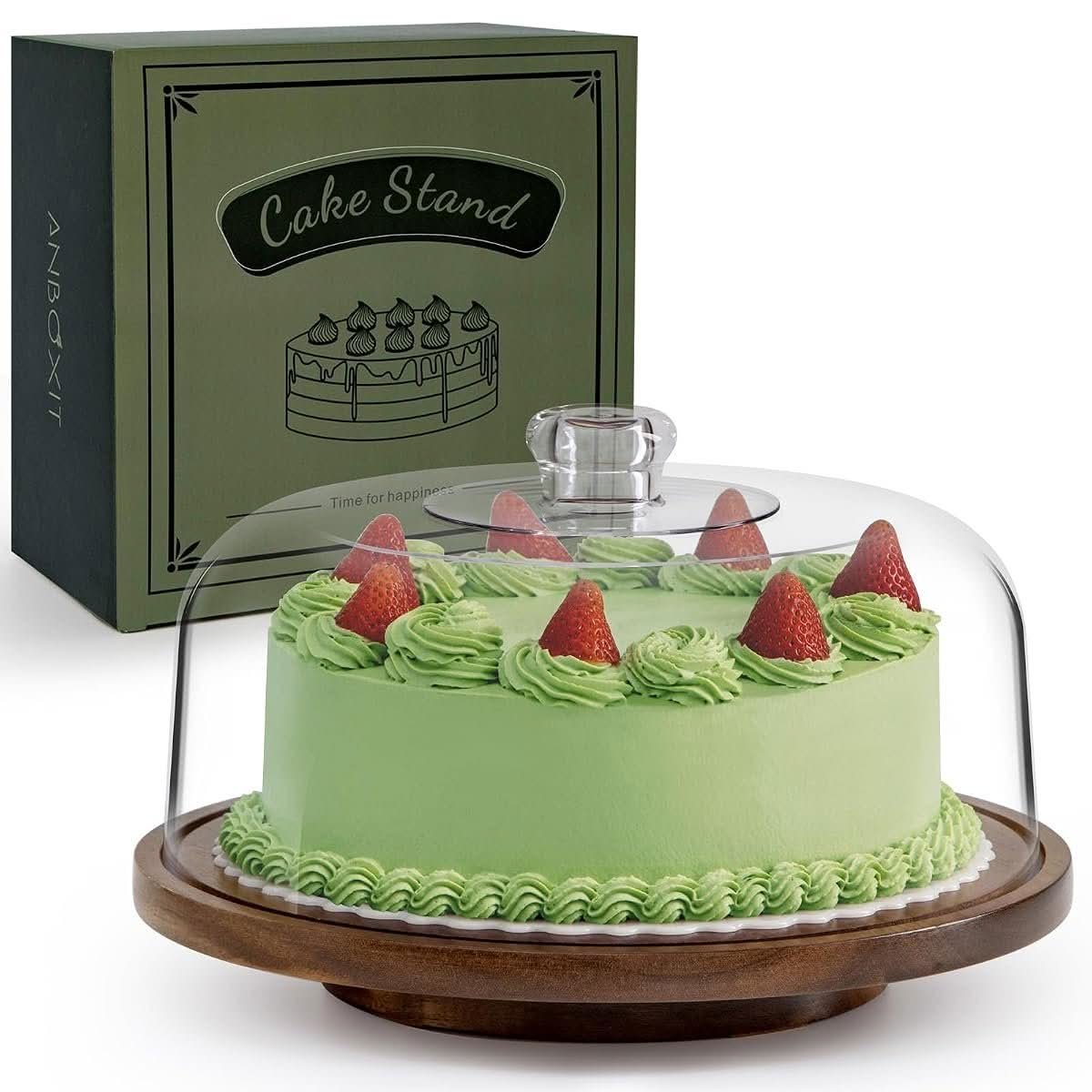 ANBOXIT Wooden Cake Stand with Acrylic Dome Lid