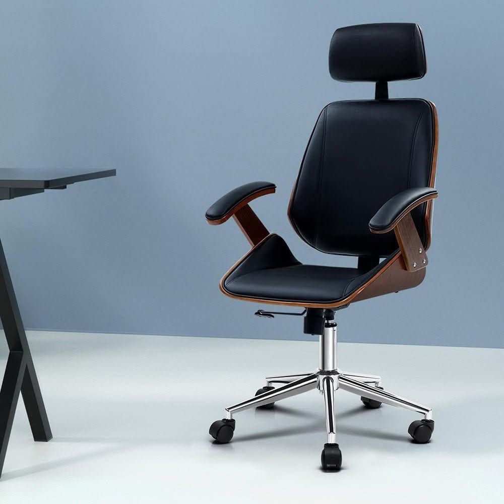 Artiss Wooden Office Chair with Leather Seat