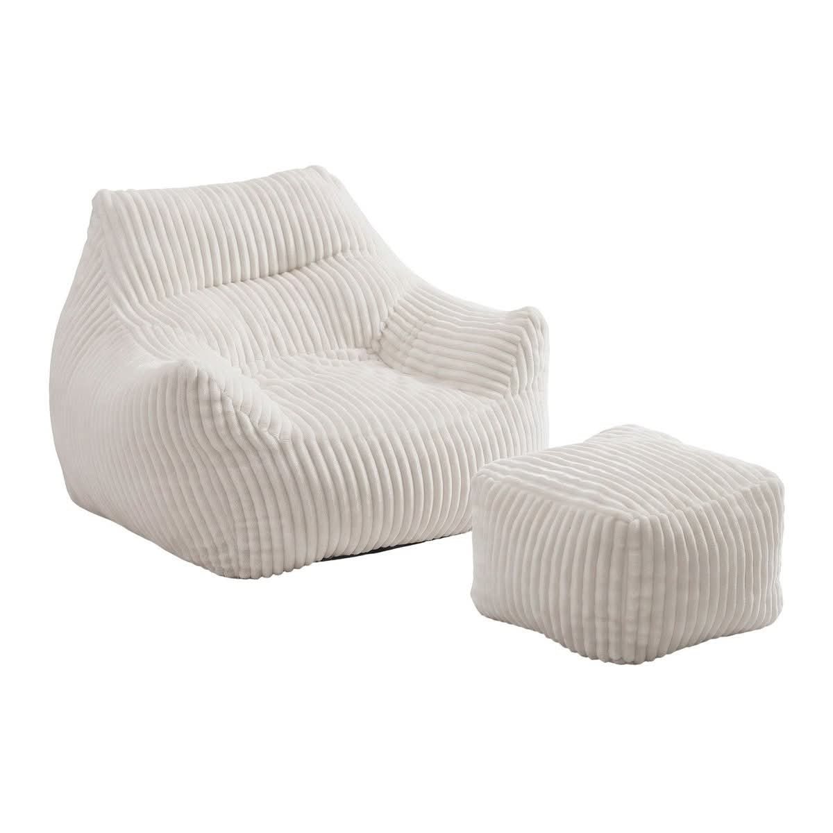 Corduroy Bean Bag Sofa with Ottoman