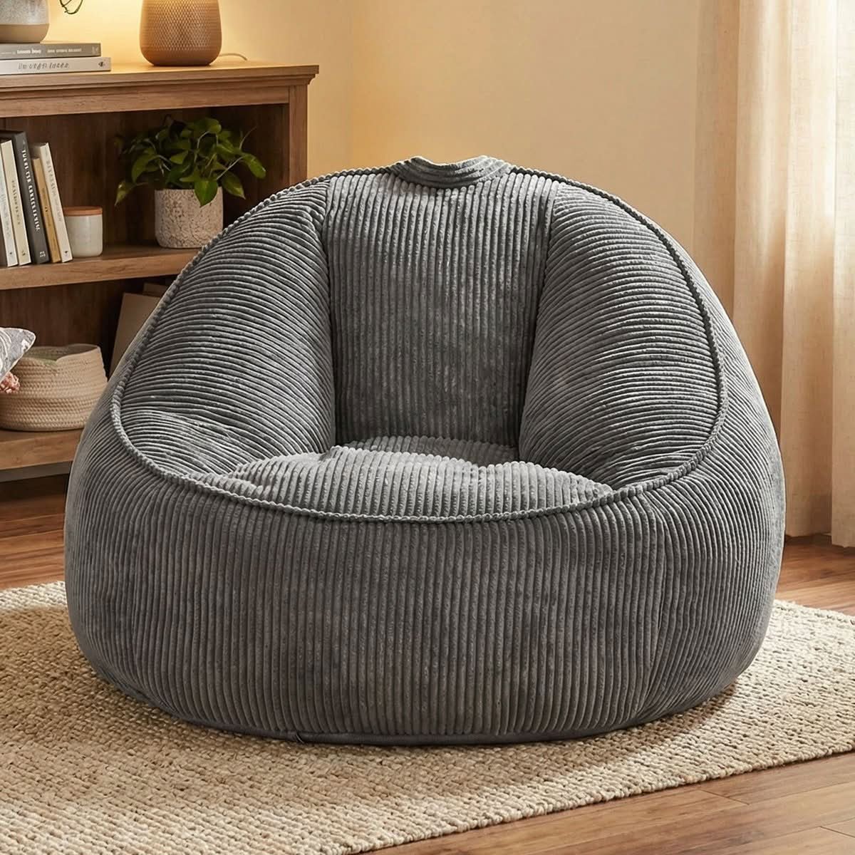 Corduroy Bean Bag Chair with Backrest