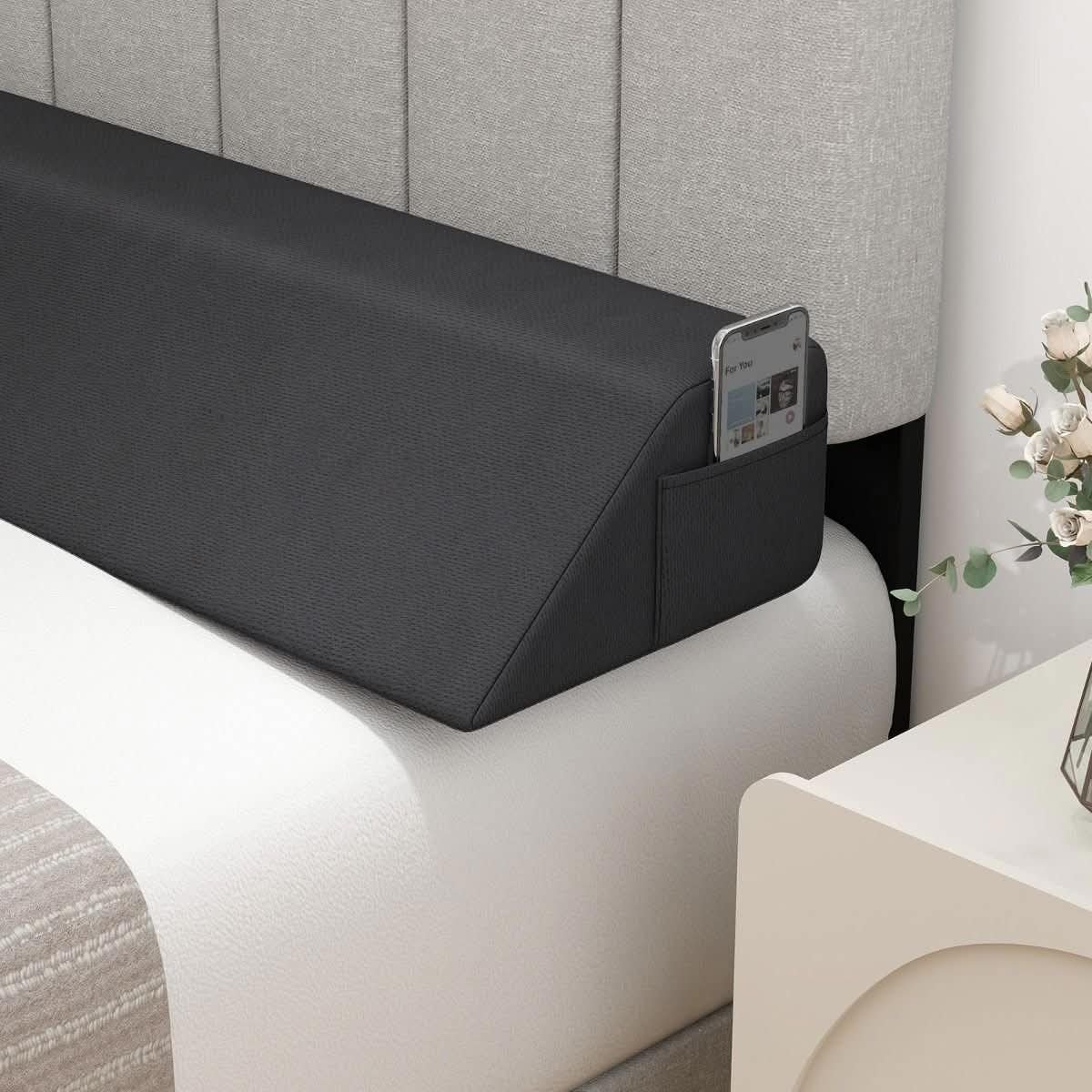 Bed Wedge Pillow with Storage Pockets