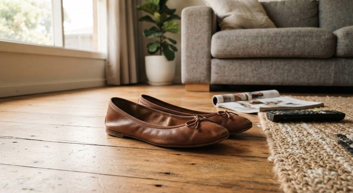 A pair of the best ballet flats Australia has to offer, shown on a floor.
