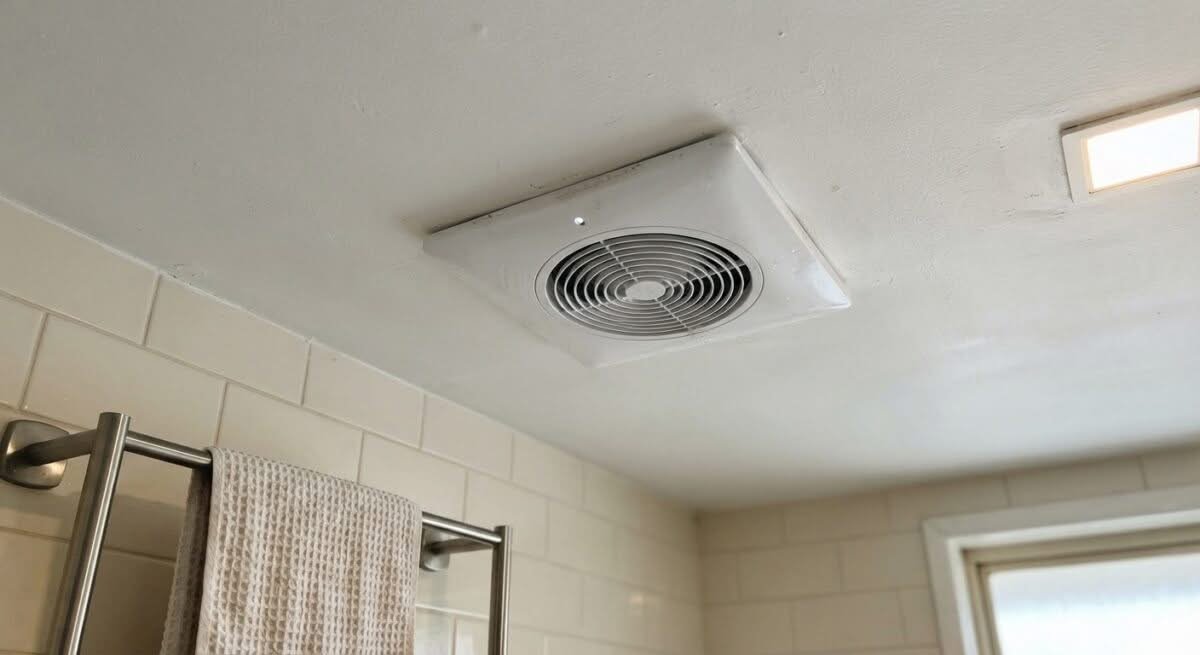 Close-up of the best bathroom exhaust fan in Australia, installed in a home bathroom.