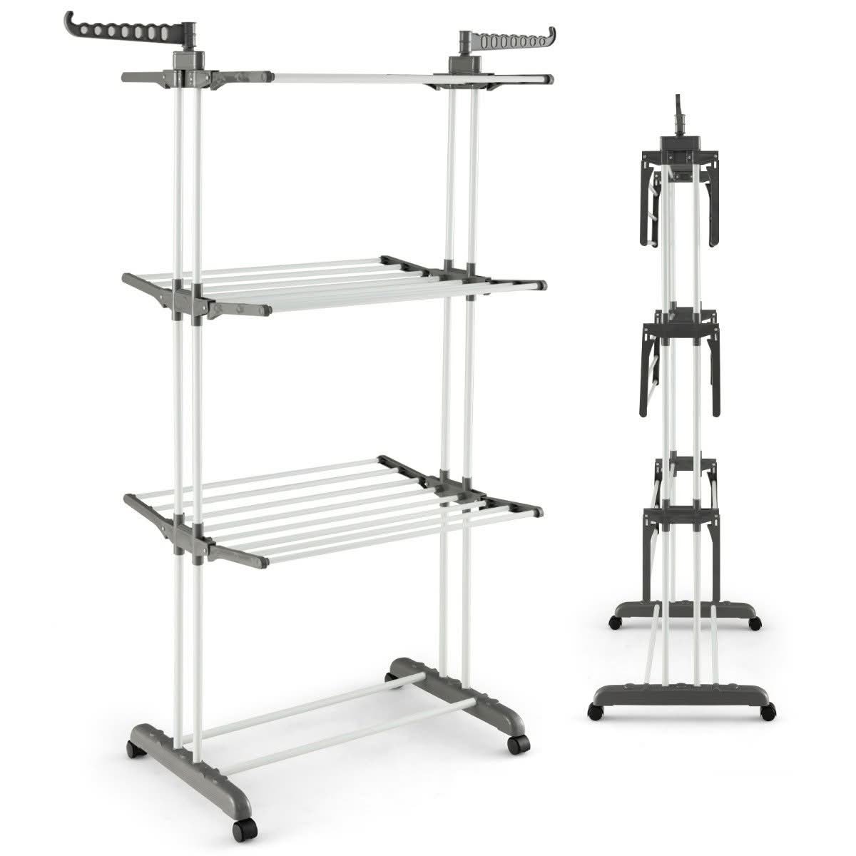 3-Tier Clothes Drying Rack with Rotatable Side Wings