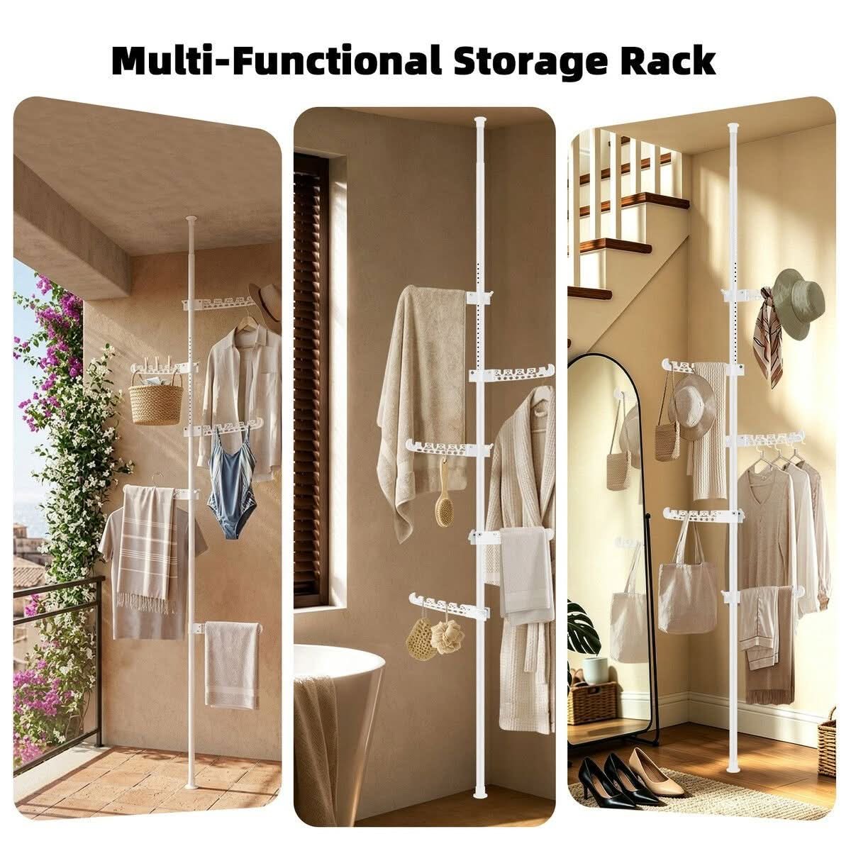 Floor-to-Ceiling Tension Pole Airer, 5 Rotating Arms