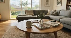 A modern coffee table, considered one of the best coffee tables in Australia, in a home setting.