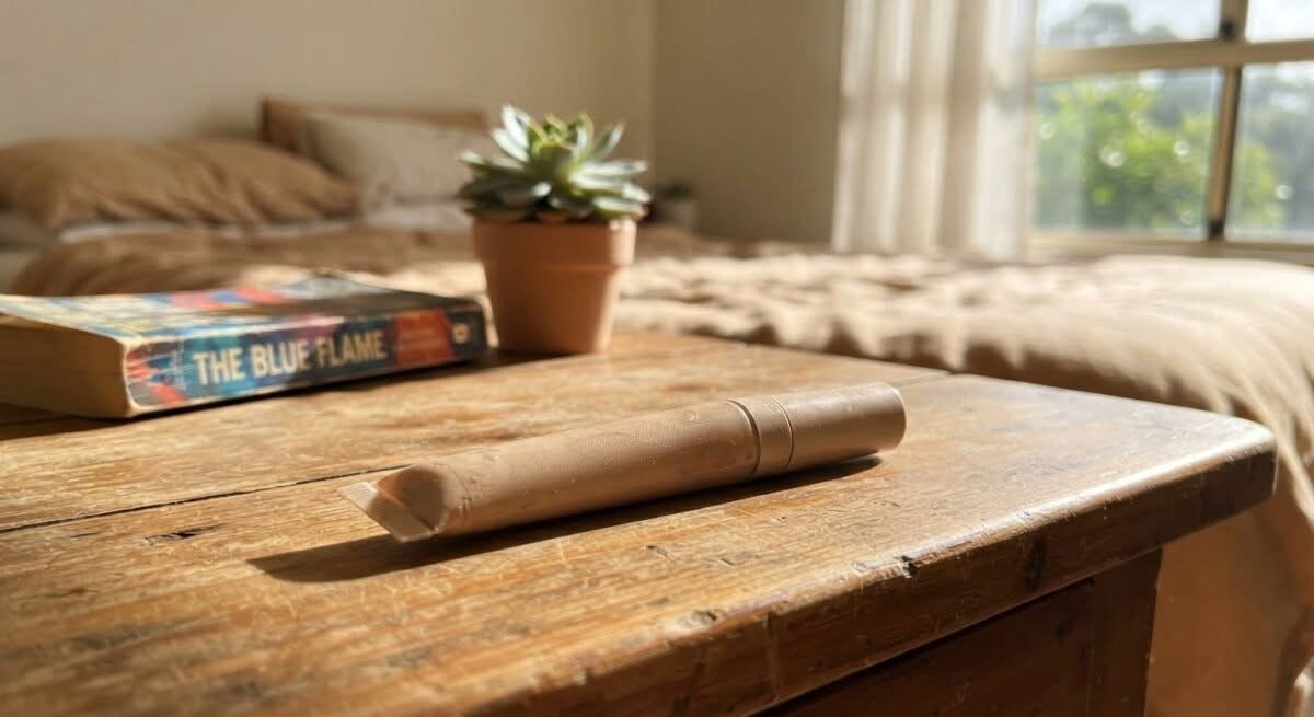A tube of the best concealer Australia has to offer, pictured on a bedside table in natural light.
