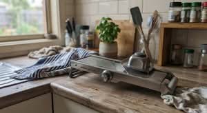 A top-rated mandoline slicer, the best mandoline slicer in Australia, shown on a kitchen counter.