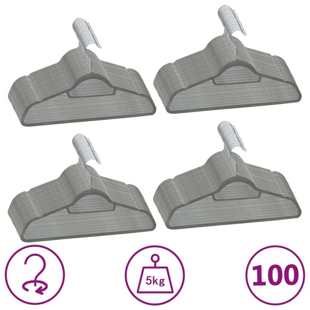 100-Piece Anti-Slip Velvet Hanger Set, Grey