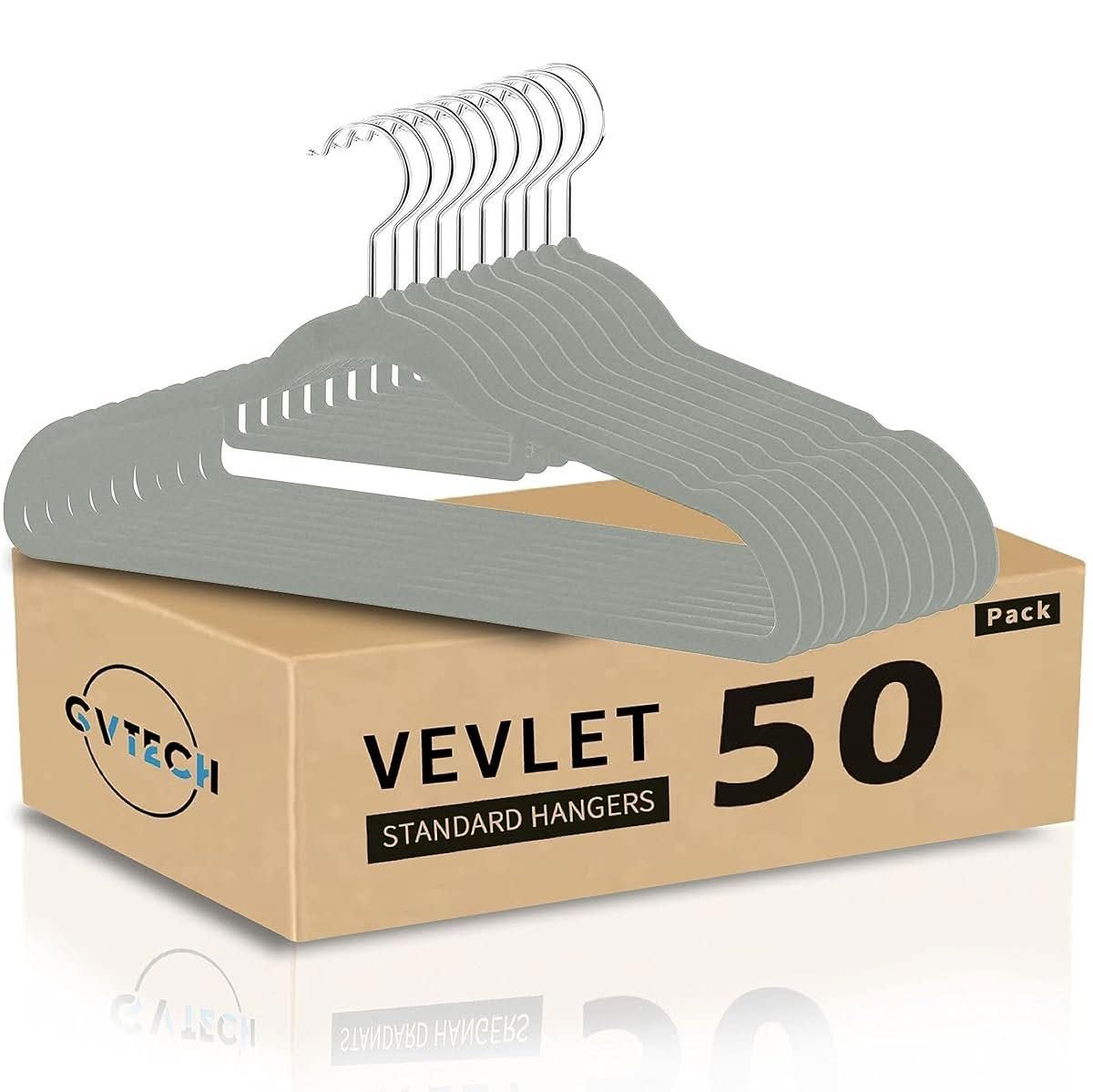 GVTECH Velvet Suit Hangers 45cm with Tie Bar, 50 Pack