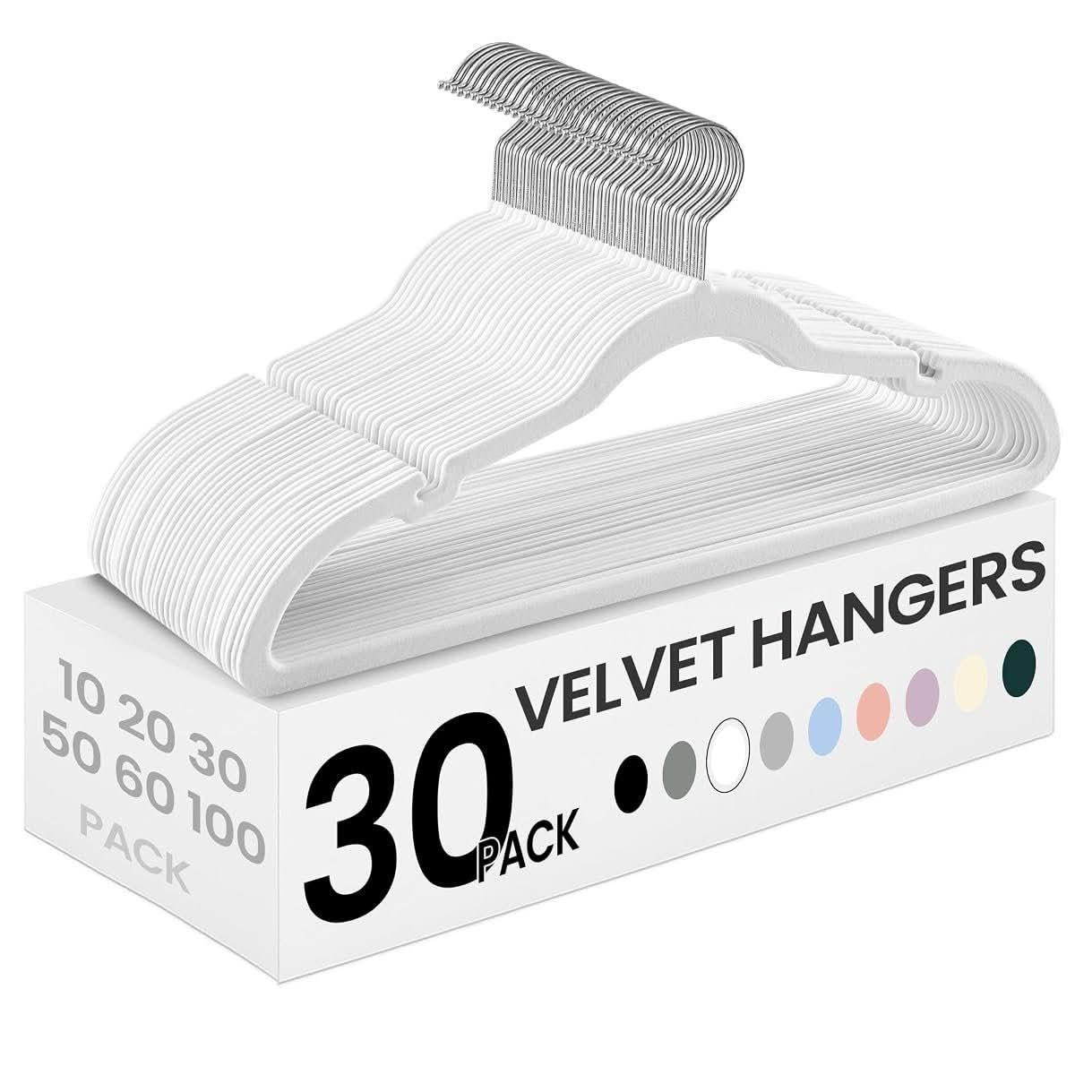SONGMICS Velvet Hangers with Pants Bar, 30 Pack