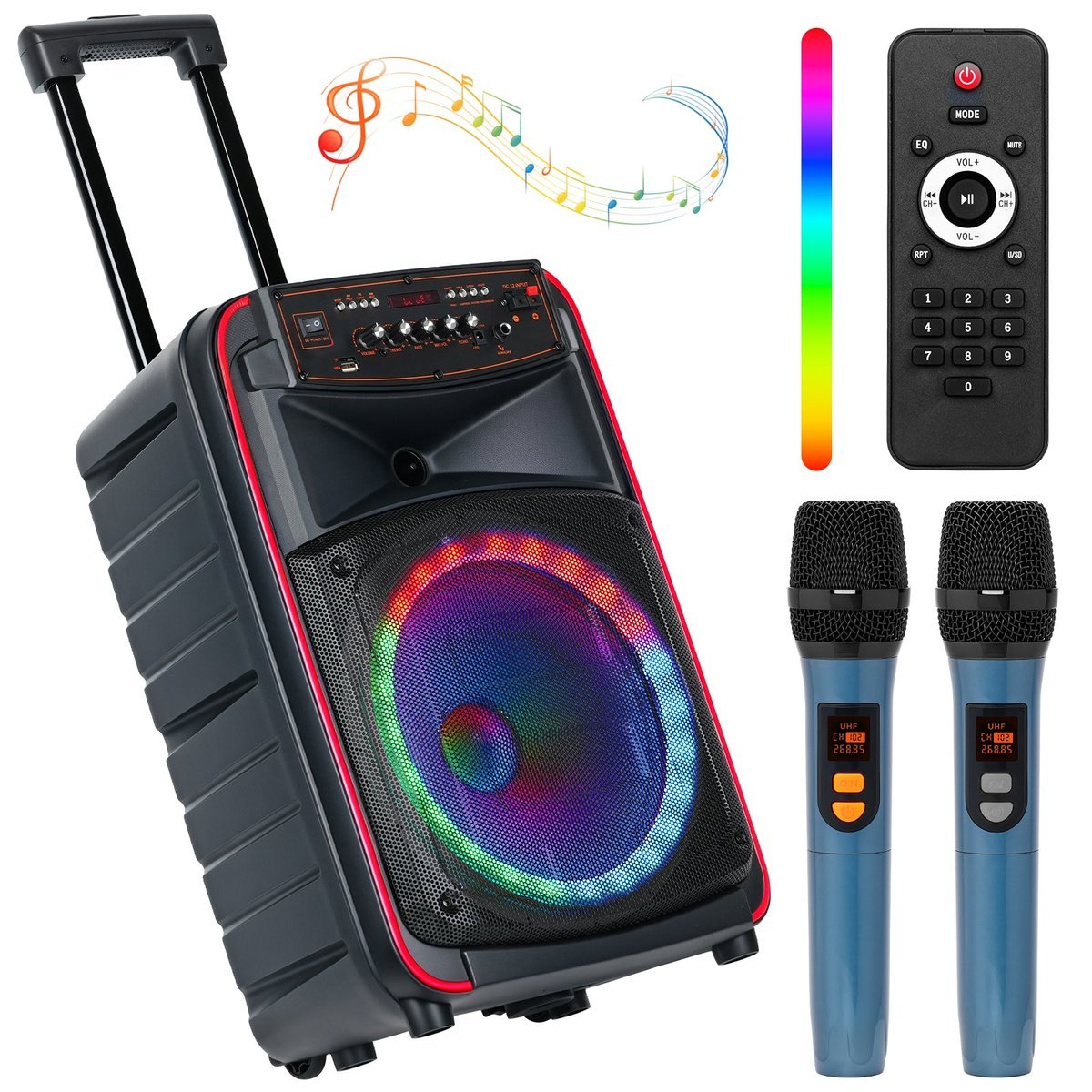 Portable trolley karaoke Bluetooth speaker with wheels and microphones