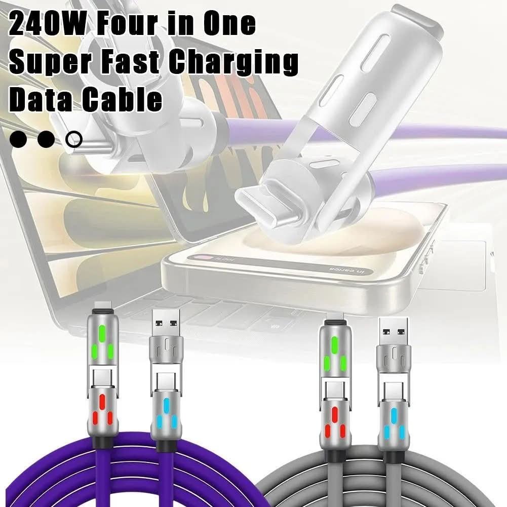 240W 4-in-1 USB-C Cable with Breathing Light