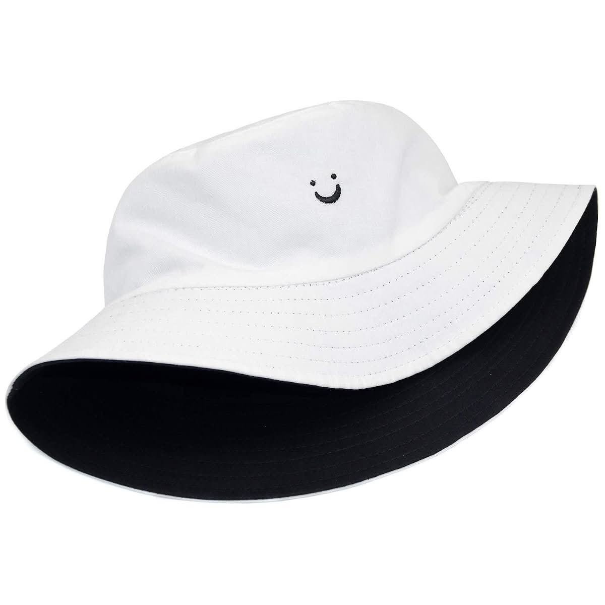 Cotton Smile Face Embroidery Reversible Bucket Hat