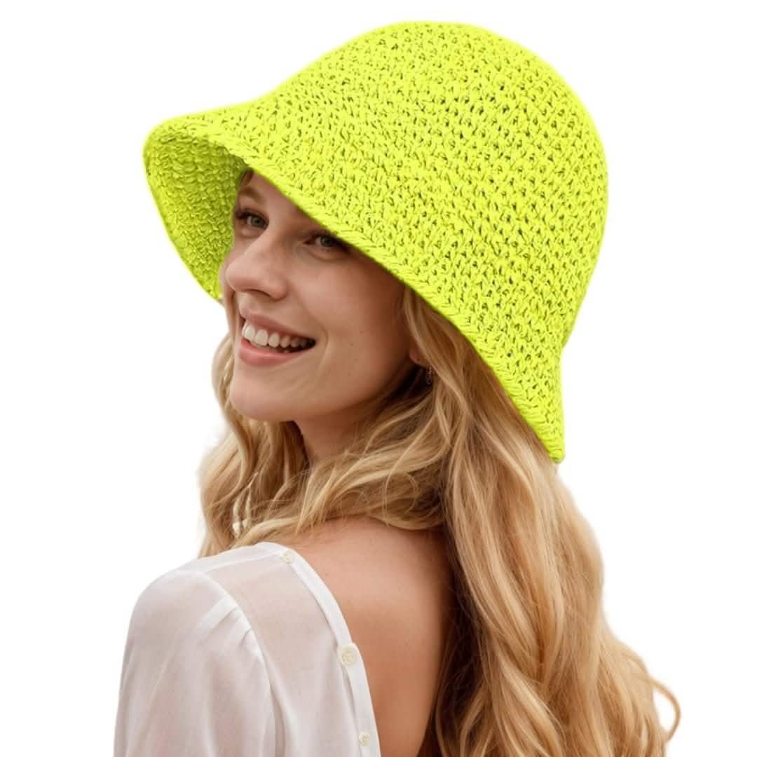 Womens Floppy Straw Packable Crochet Bucket Hat