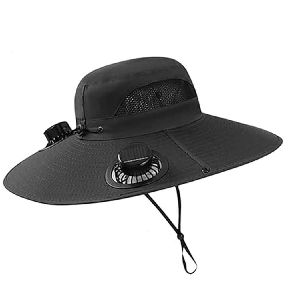 Solar Dual-Fan Cooling Bucket Hat with Mesh Ventilation