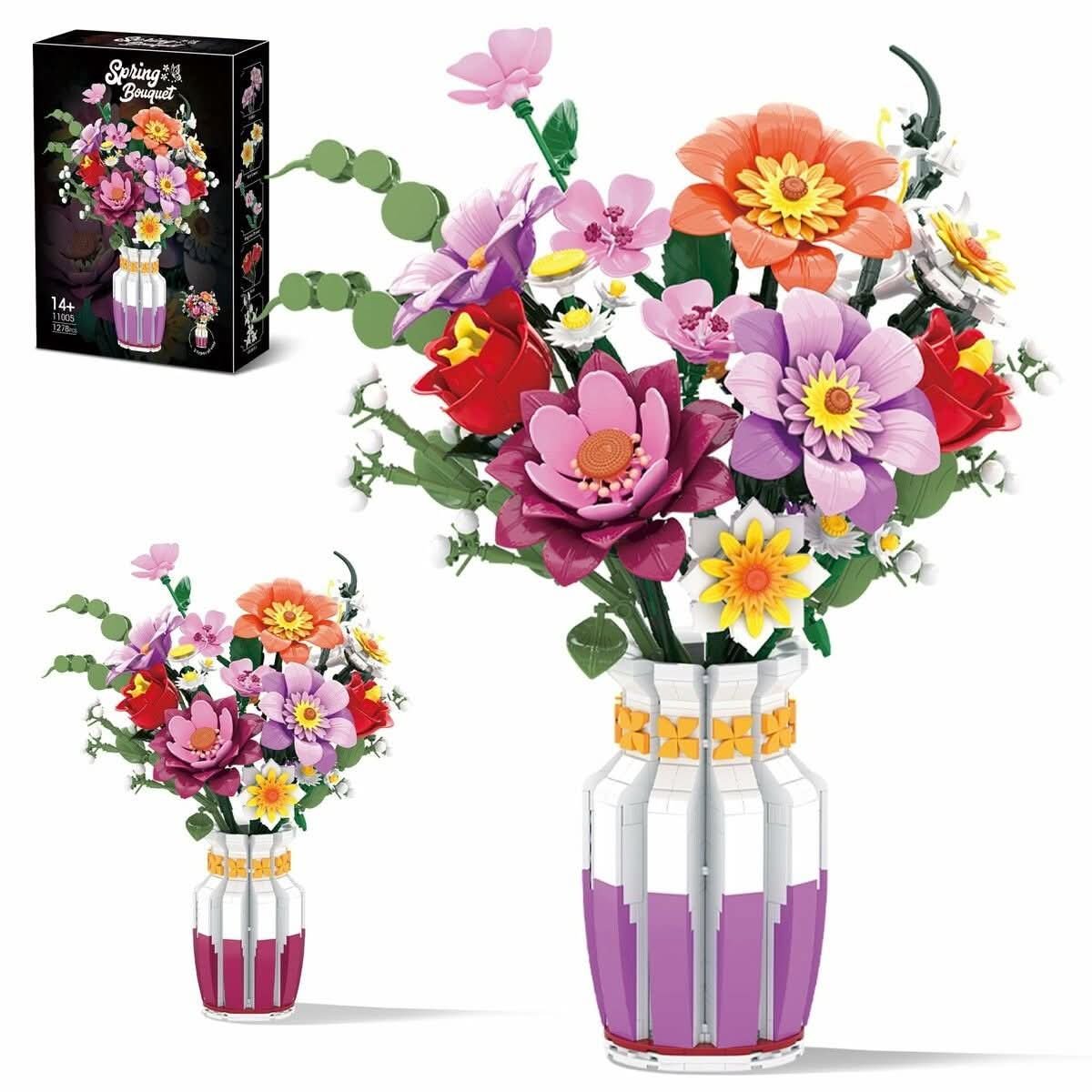 Wildflower Bouquet Building Blocks Display Set in Vase