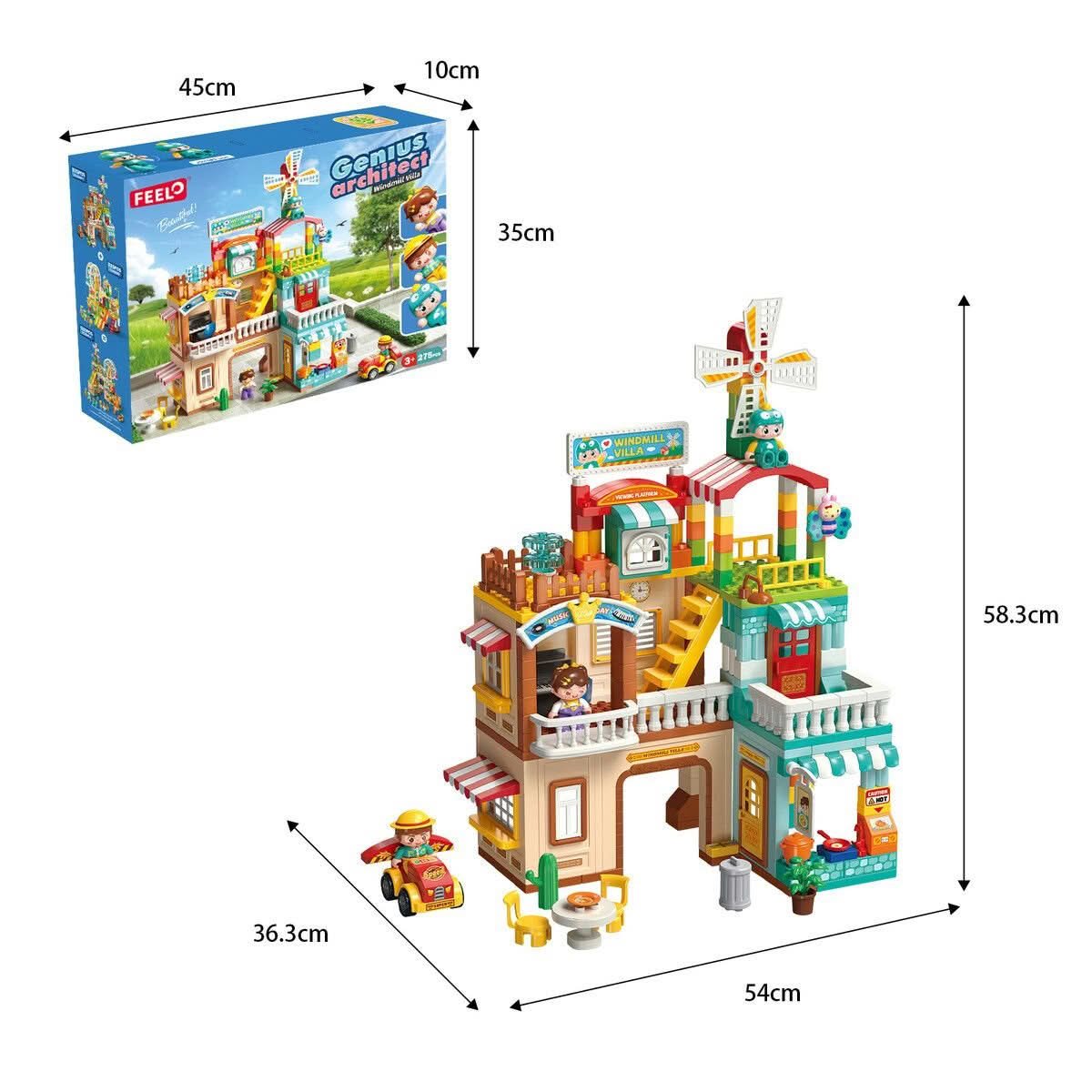 Windmill Villa Building Blocks Playset with Vehicle