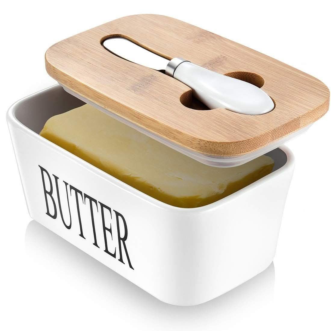 White Ceramic Butter Dish with Silicone Seal