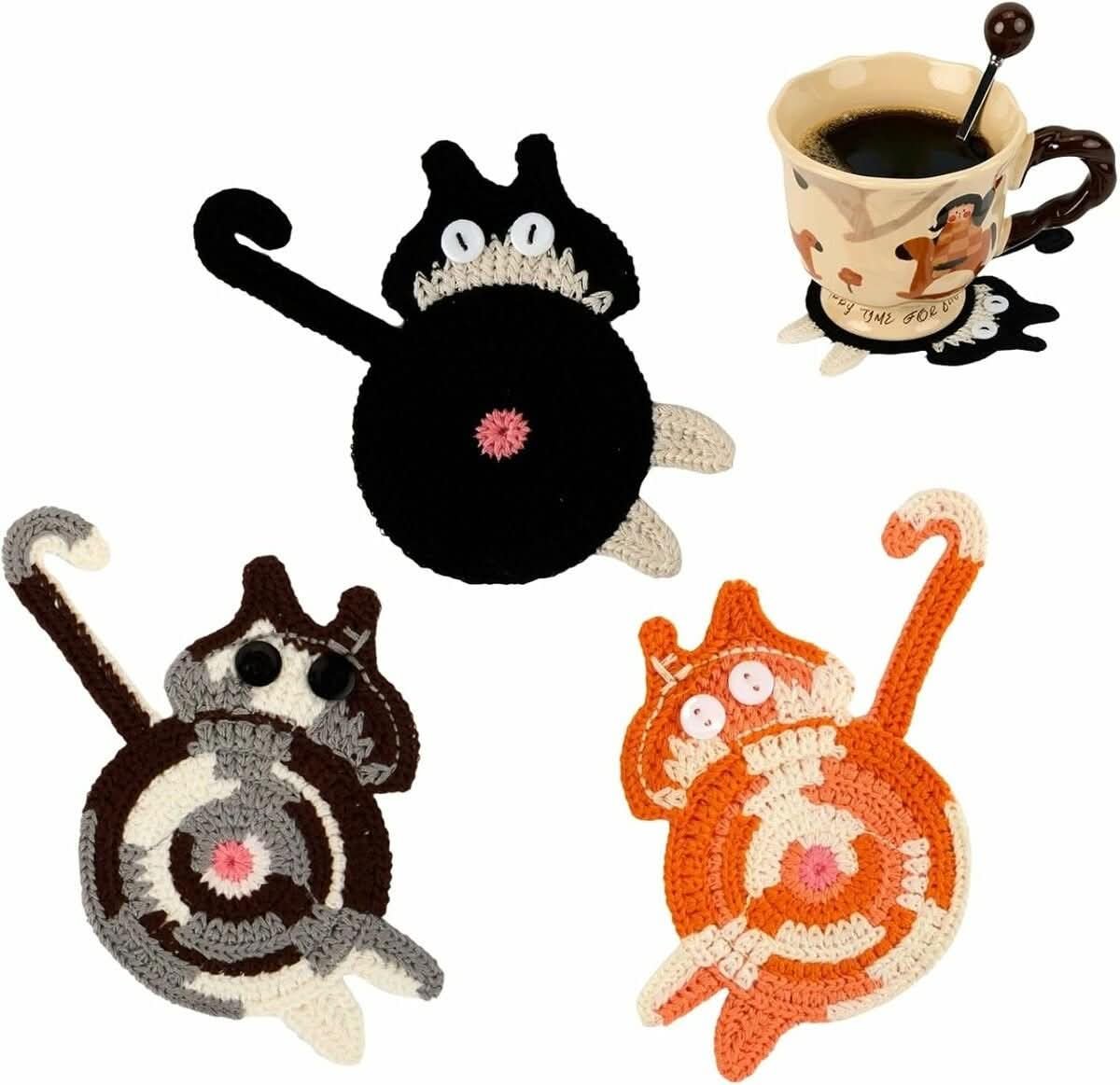 Cat lover woven drink coasters set