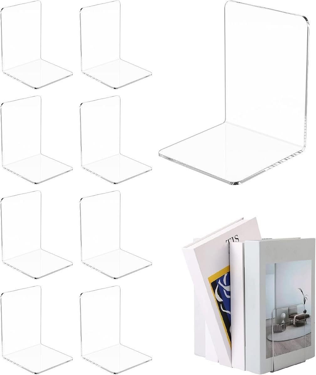 Clear Acrylic L-Shaped Bookends Multi-Pack