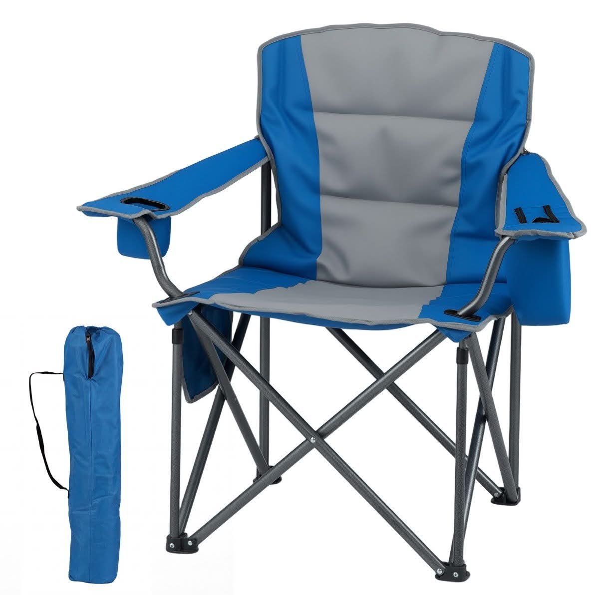 Oversized camping chair with built-in cooler pouch