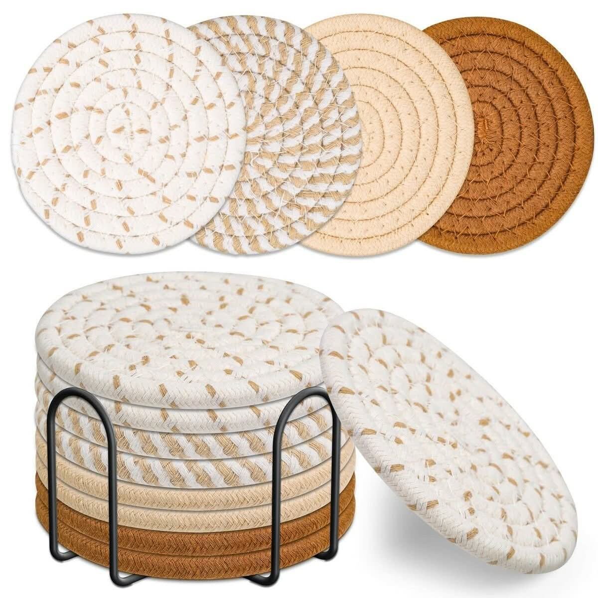 Cotton woven coaster set with holder for drinks