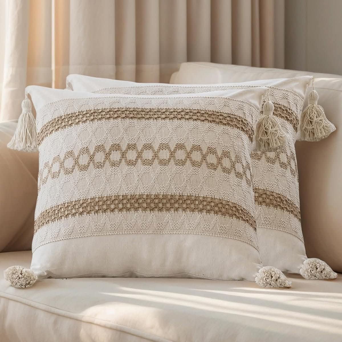 Cotton Lined Boho Pillow Covers with Fringe