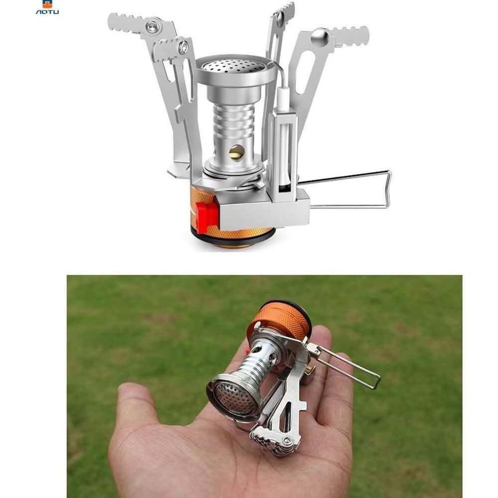 Folding piezo-ignition backpacking stove for camping