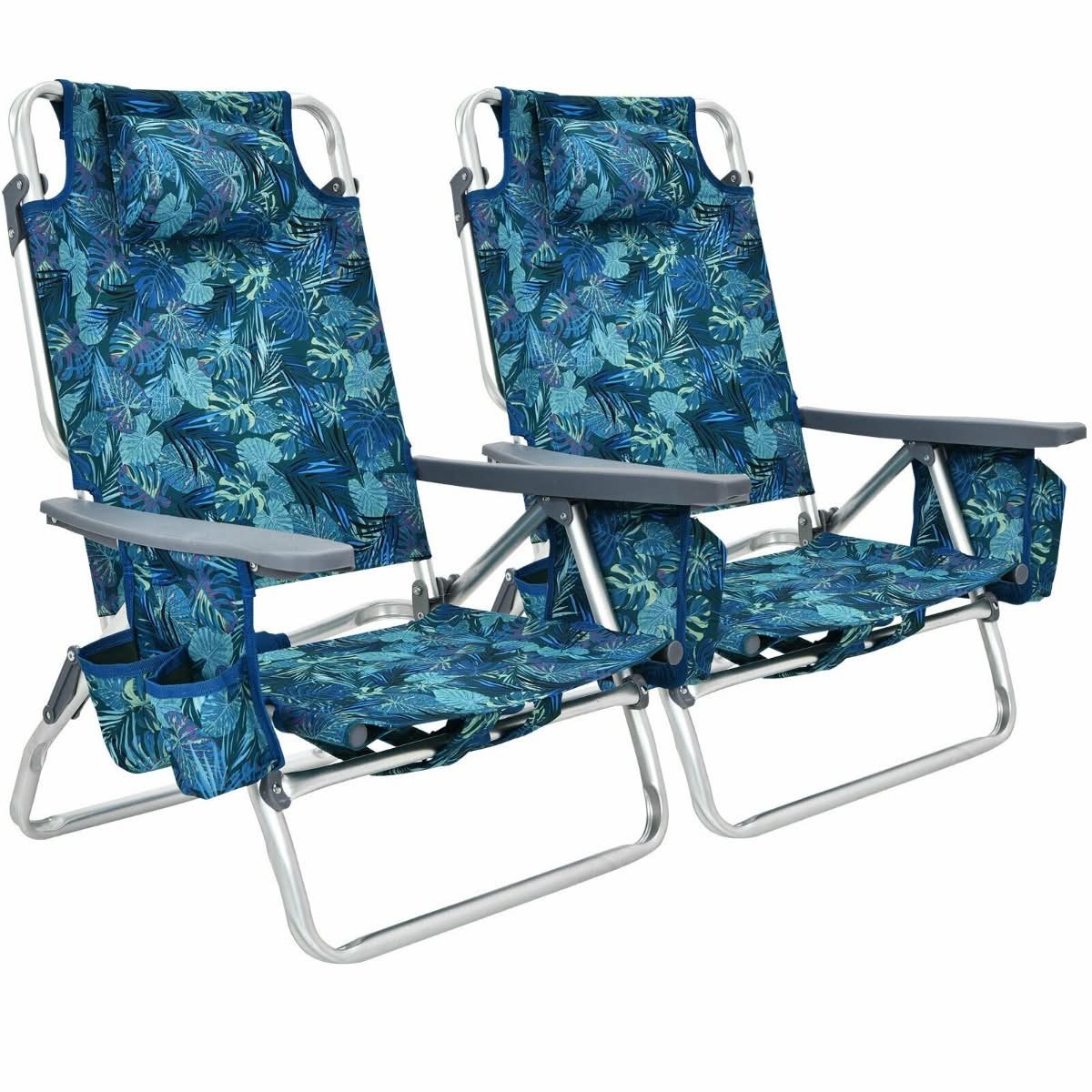 2-Pack Backpack Beach Chairs with Pillow