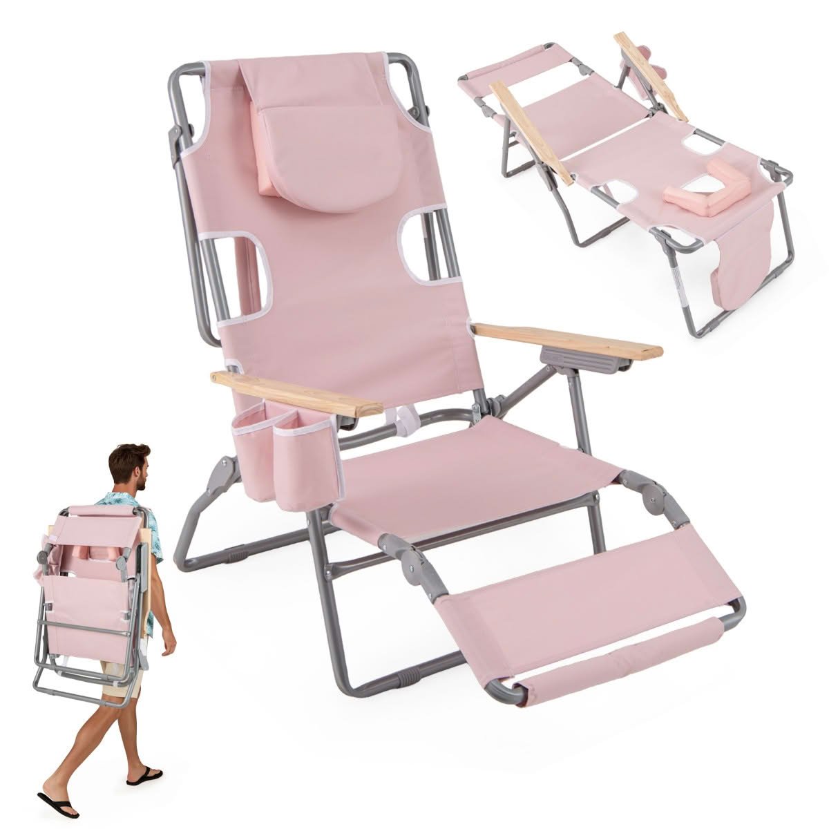 3-in-1 Beach Chair with Face Hole and Footrest