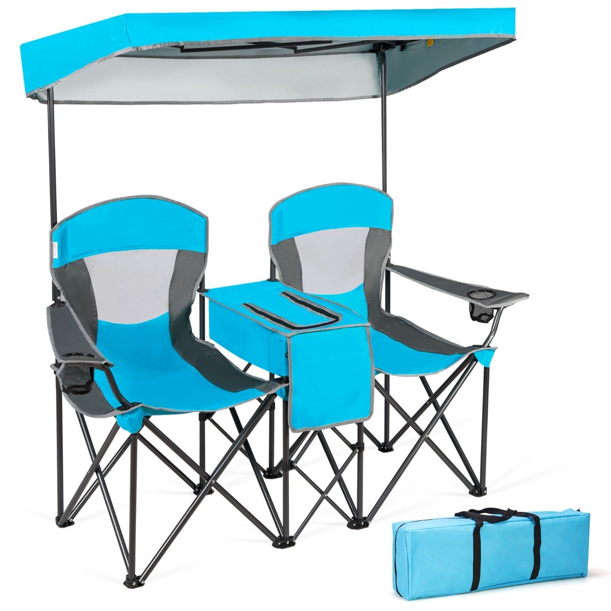 2-Person Canopy Beach Chairs with Console