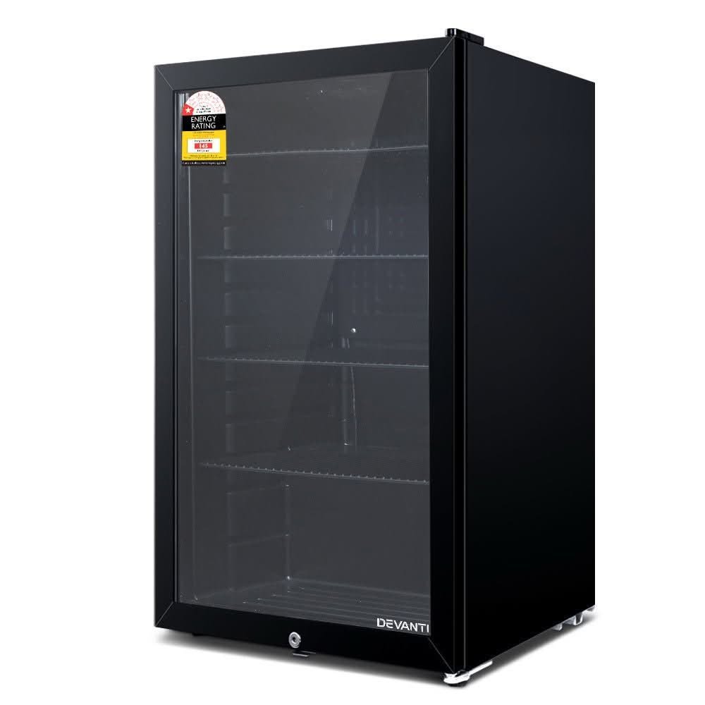 98L glass door bar fridge with freezer compartment
