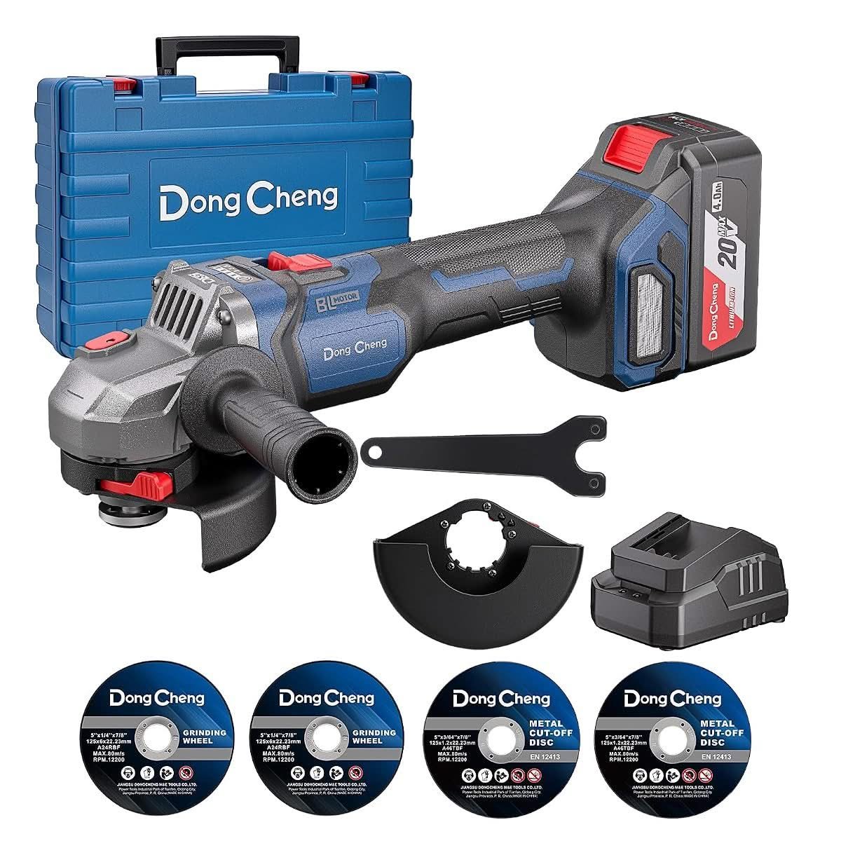 DongCheng 20V brushless cordless angle grinder with battery and case