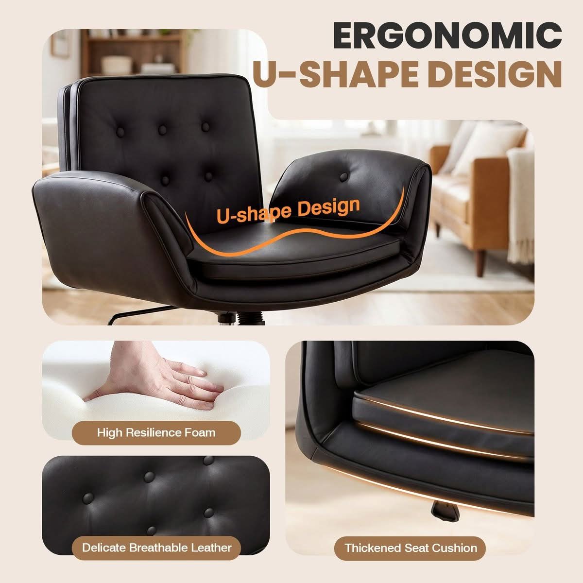 Ergonomic Swivel Office Armchair with Tiltable Arms