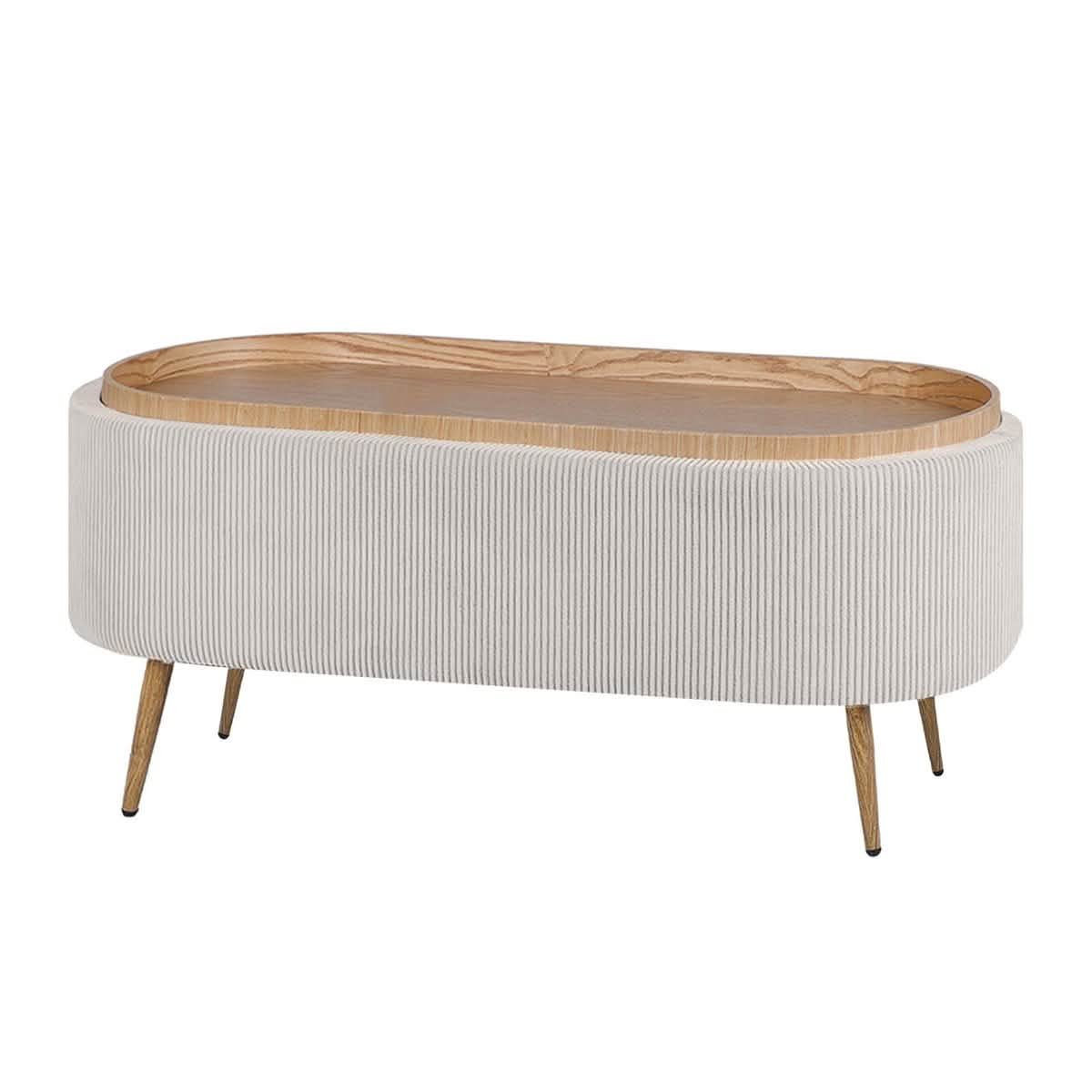 Cream ribbed corduroy coffee table storage ottoman blanket box