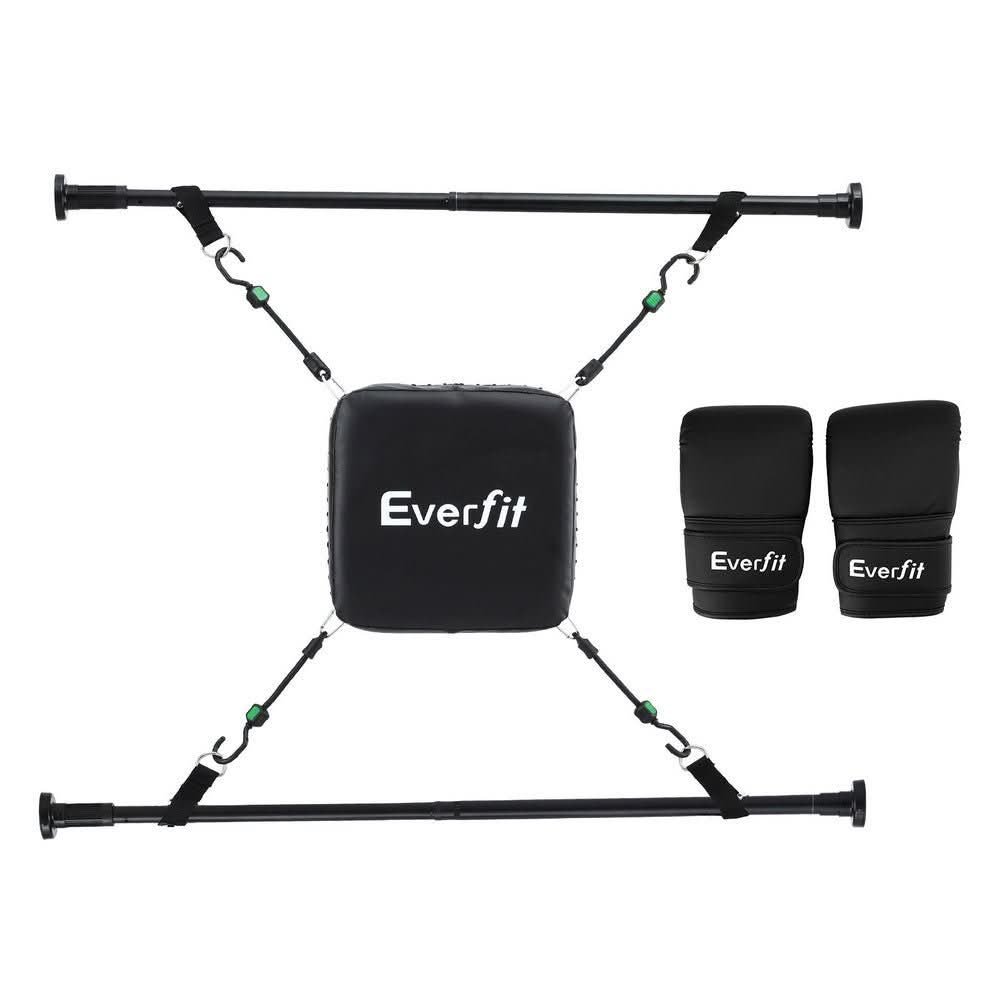 Adjustable doorway punching bag with boxing gloves