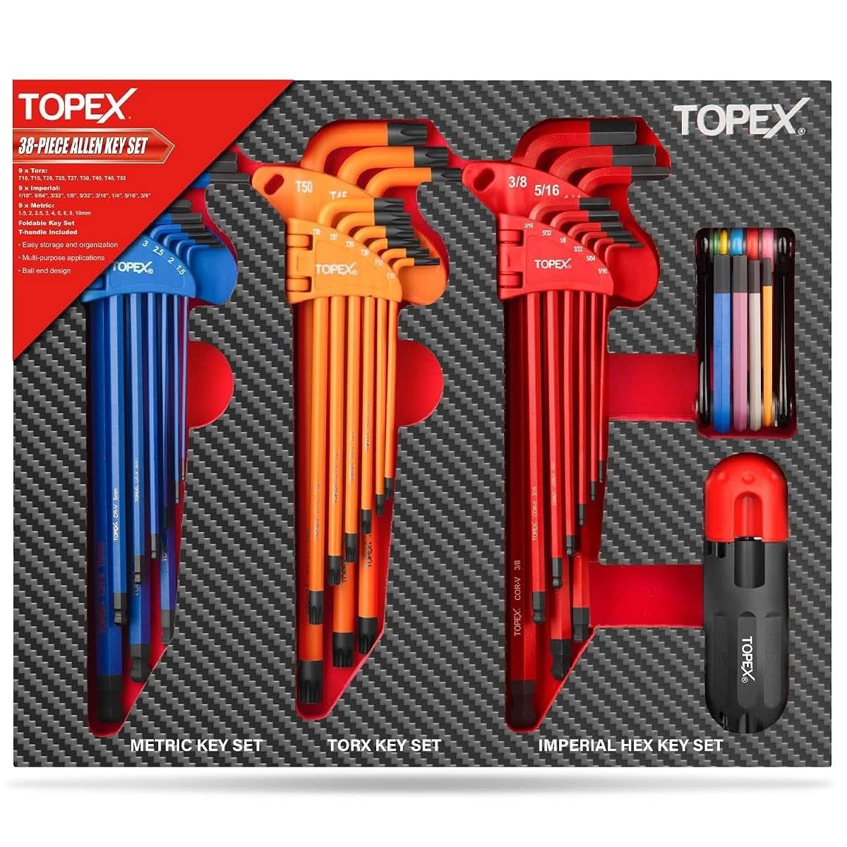Folding allen key set with ball end 38 piece multicolour