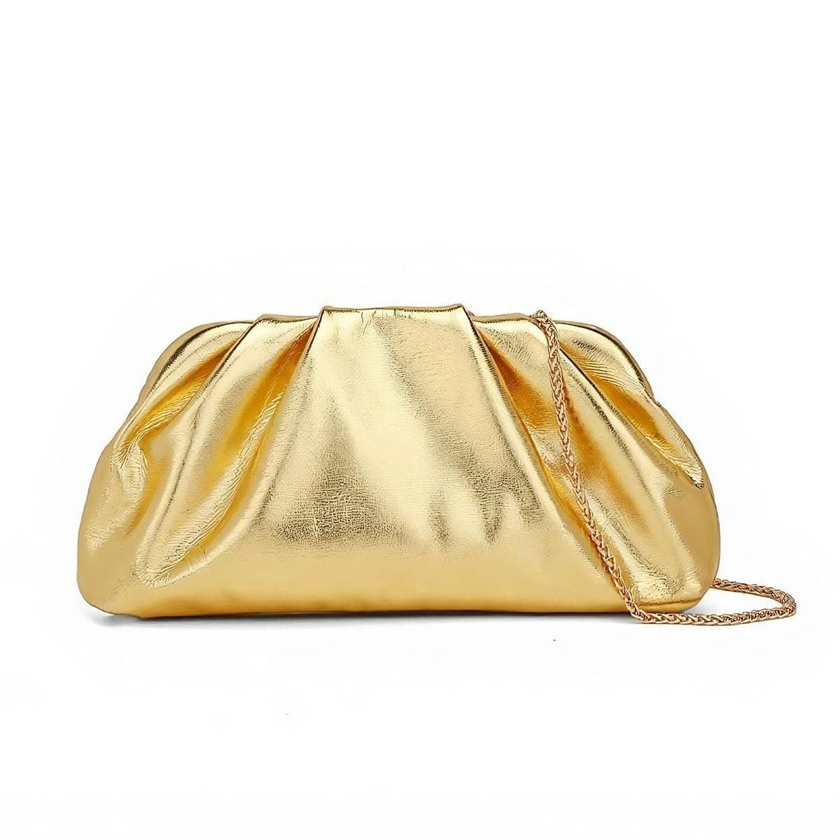 Gold pleated convertible crossbody clutch bag