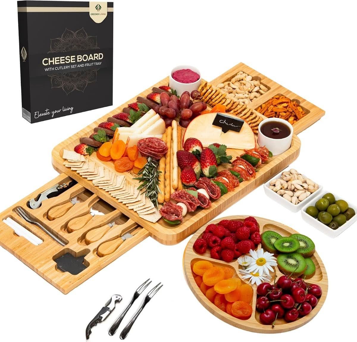 Greener Living Bamboo Charcuterie Board with Knife Set