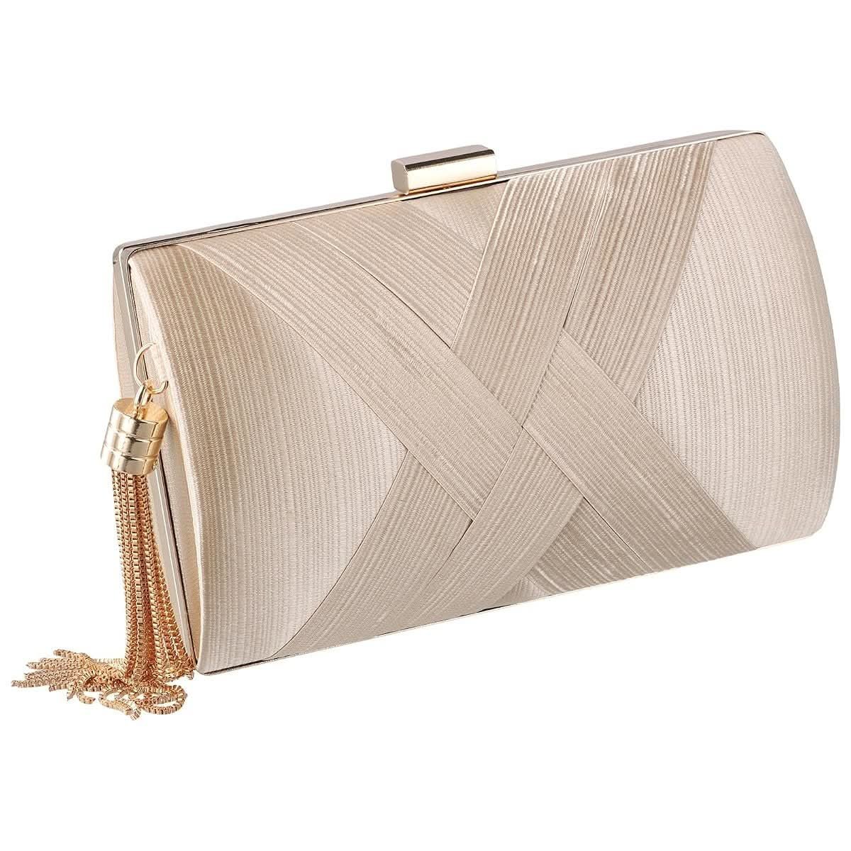 Hard case satin evening clutch bag with vintage tassel