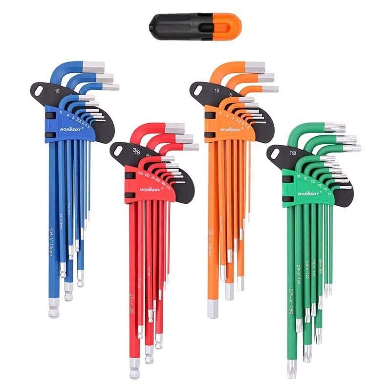 Ball end hex key set with tamper proof torx star keys