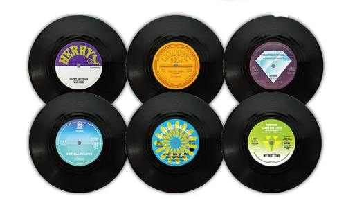 Retro Record Coasters with Vinyl Player Holder 
