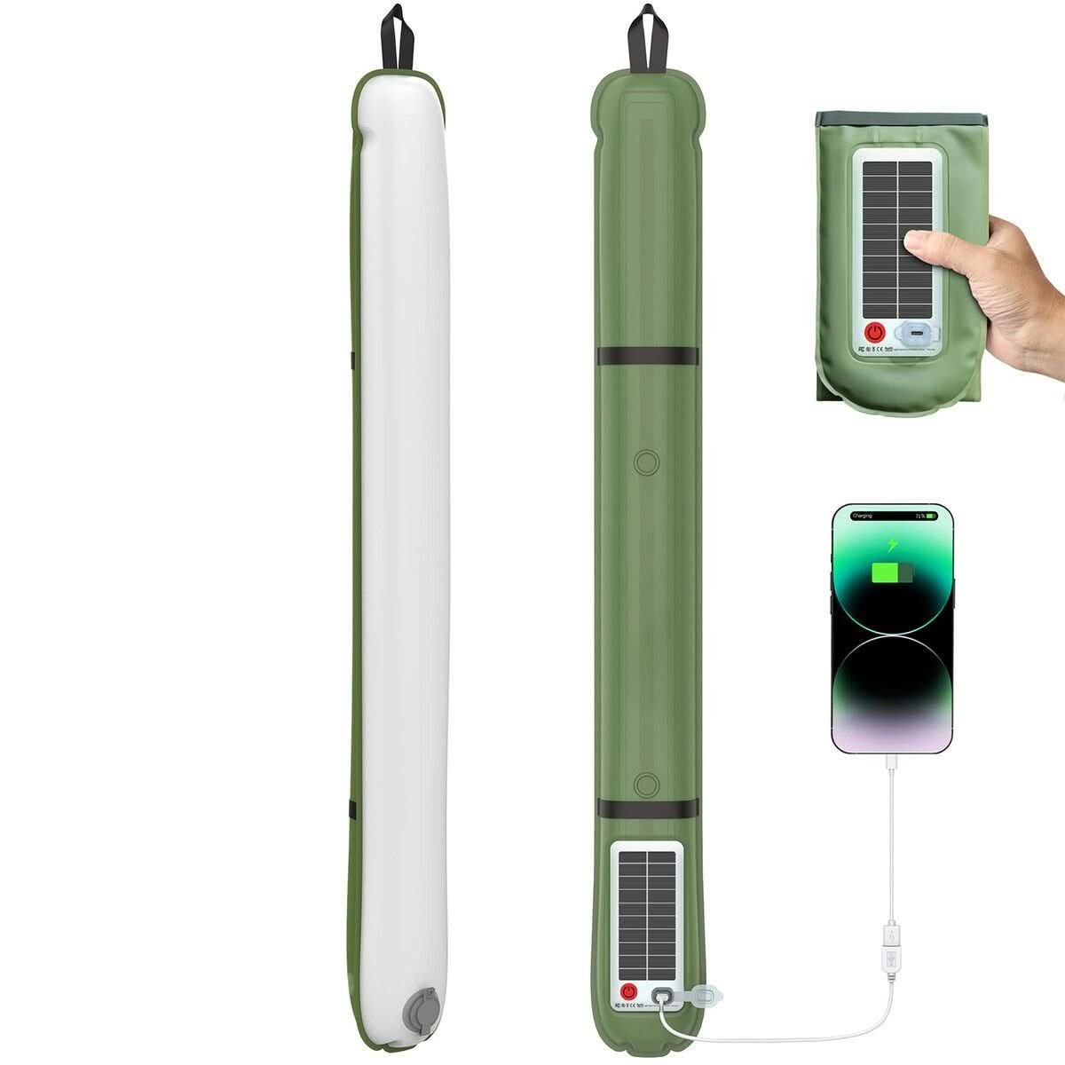 Inflatable solar camping lantern with phone charger