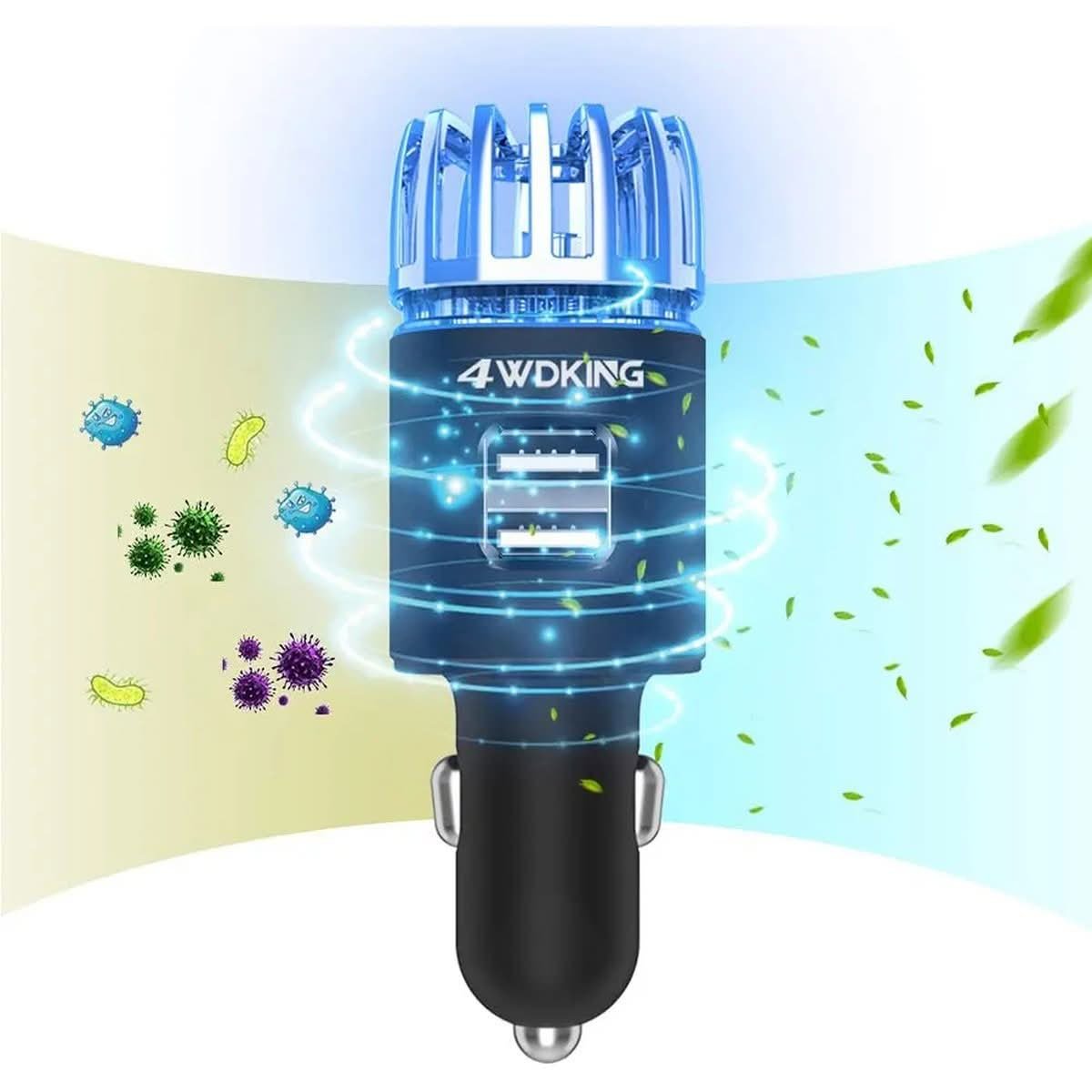 12V plug-in ionic car air purifier with dual USB charging ports