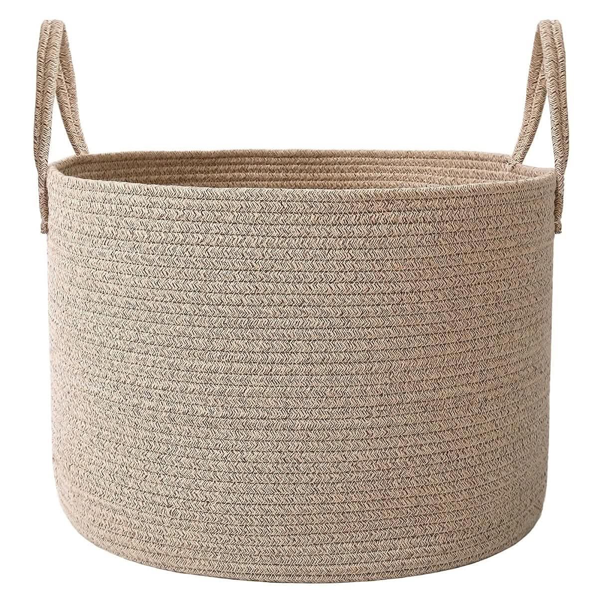 115 litre extra large oatmeal woven cotton rope blanket basket